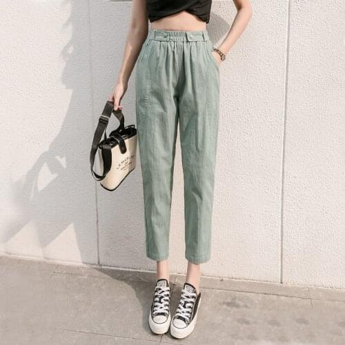 Womens Pants Classic Casual Cotton Linen Pants Girl Ankle Length Trousers Pencil Pants Elasticity Trousers Plus Size
