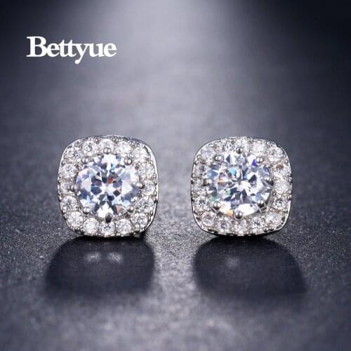 Bettyue Charming Brand 9.5mm 2020 Fashion Ladies Geometry Cubic Zircon Earrings Multicolors Jewelry Stud Elegant Gift For Party