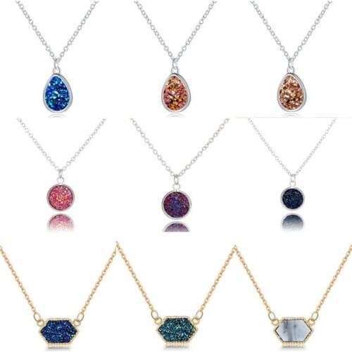 Simple Clavicle Necklace Multicolor Crystal Cluster Geometric Pendant Necklace Water Drop Shape Choker For Women Jewelry Gift