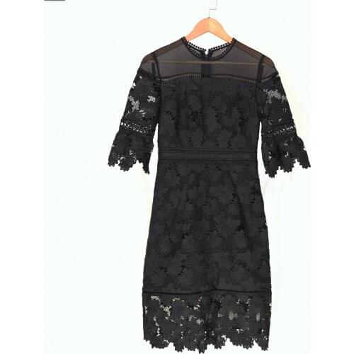Women Dress Spring and Summer Temperament Lady Lace Edge Zipper Show Thin Dress Female