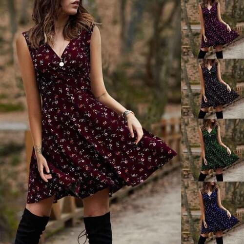 Summer Dress 2021 Womens Casual Fashion Flowers Sleeveless V-neck All-match Dress Plus Size Women Clothing Vintage Strap Dress
