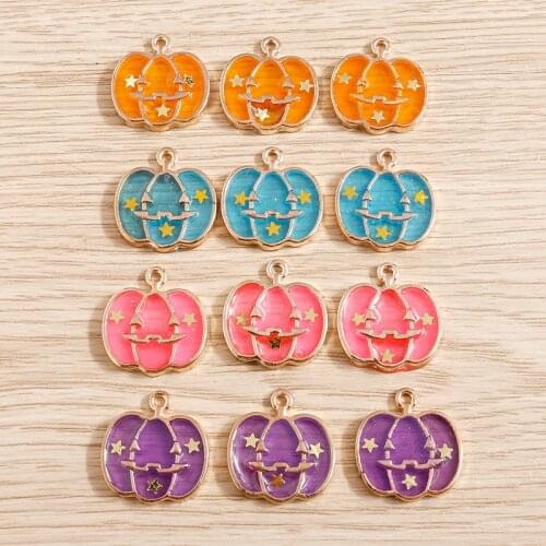 10pcs 19*20mm Enamel Halloween Pumpkin Charms for Jewelry Making Cute Earrings Pendant Necklaces Keychain DIY Crafts Accessories