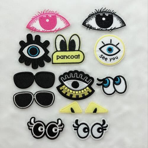 50pcs/lot Embroidery Patch Black Letter See You Eyes Glasses Strange Things Clothing Accessory Heat Transfer Badge Iron
