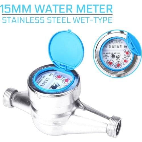 15mm Water Meter Stainless Steel Wet-type Cold Water Meter Plastic Rotor Type Measuring Meter Tap Table Counter Home Garde Tools