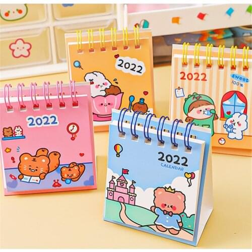 2022 Cute Mini Calendar Book Creative Cartoon Desktop Self Standing Flip Kawaii Calendar for School Home Office Schedule Planner