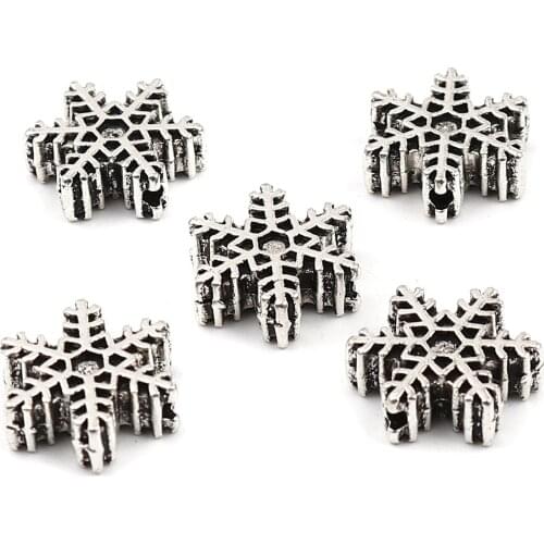 30PCs Metal Spacer Beads Christmas Snowflake Antique Silver Color Loose Beads DIY Making Earring Necklace Beads Women Jewelry