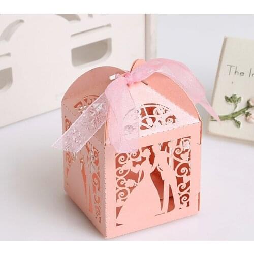 50pcs Bride Laser Cut Wedding Favors Box Candy Dragee Box Princess Gift Box for Wedding Party Baby Shower Wedding Favors Decor