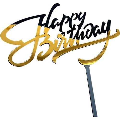 Happy Birthday Cake Topper Acrylic Gold Mirror Cupcake Topper for Kids Birthday Party Cake Baby Shower Decorations