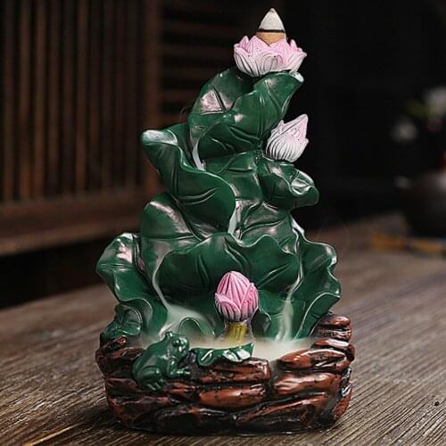 Waterfall Backflow Incense Burner Lotus Aroma Diffuser Incense Holder Craft Censer Lotus Pond Porta Incenso Home Decor EB5XX