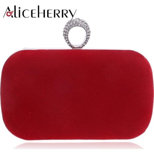 Diamond Crystal Velvet Clutch Bag New Red Evening Bag Black Party Purse Chain Handbags Shoulder Bag Fashion Pure Color Clutches
