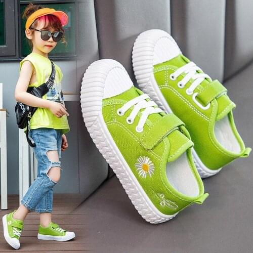Big Children Green Girls Embroidery Flower Canvas Shoes Kids Baby School Casual Sports Shoes Sneakers New 2020 8 12 14 Years Old