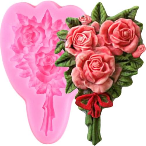 Rose Flower Bouquet Silicone Molds Wedding Cupcake Topper Fondant Decorating Tools Cookie Candy Clay Chocolate Gumpaste Moulds
