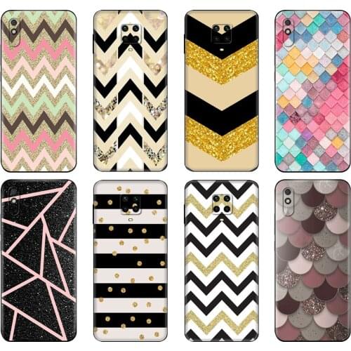 Black tpu Case For Xiaomi Redmi 7A 8 8A 9 9A 9C Case Redmi Note 8T 8 Pro T Note 9 9S 9 Pro Case stripe gold glitter Wavy pattern