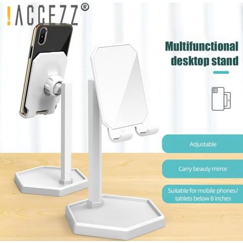 !ACCEZZ Phone Holder with Makeup Mirror For iPhone 11 Pro Samsung Adjustable Mobile Phone Stand Desktop Bracket For iPad Tablet