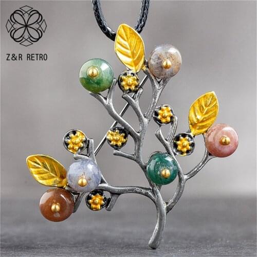Tree of Life Pendants Long Necklace for Women Vintage Jewelry Stone Beads 2021 Suspension Rope Chains Choker Wholesale Jewellery