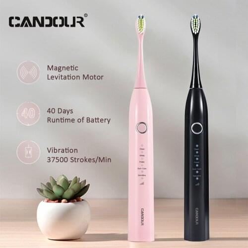 CANDOUR CD5166 Electric Toothbrush USB Charge Rechargeable Sonic Tooth brush For Adult Replacement Brush Head with 16 Brush Head