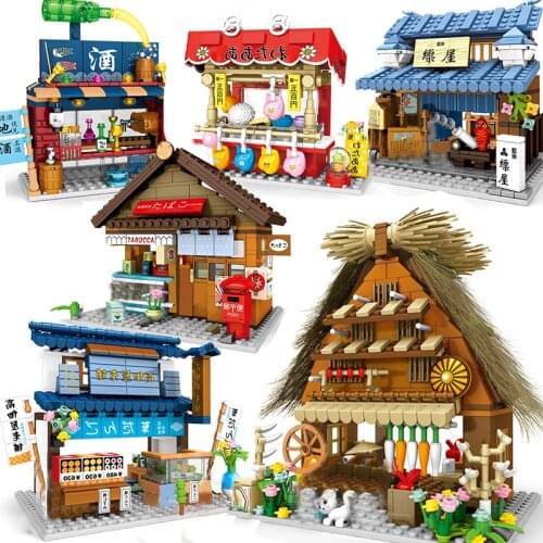 SEMBO City Japanese Mini Street Food Sushi Shop Tea House Store Village Moc Architecture Model Building Block Educational Toys