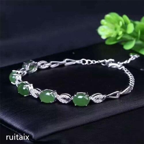 KJJEAXCMY fine jewelry 925 Pure silver inlay natural and field jasper female style bracelet pendant wildflower curve chain nmbgy