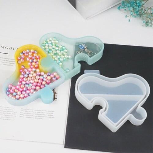 4Pcs Jewelry Container Resin Mold Love Heart Platter Storage Box Silicone Mould T84A