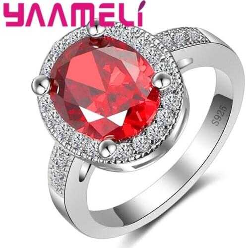 Beauty Round Cluster Women Red White CZ Jewelry White 925 Silver Ring Size 6 to 10 Wholesale Wedding Gifts