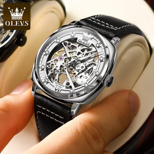OLEVS Fashion Men Mechanical Wristwatch Hollow Out Design Automatic Mens Wrist Watch Luxury Relogio Masculino 2021