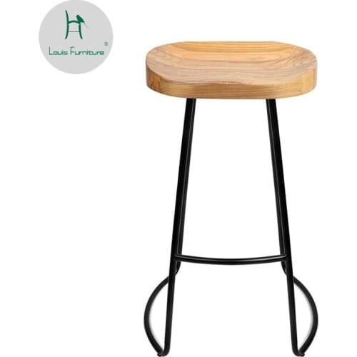 Louis Fashion Solid Wood North European Modern Minimalist Bar Home Creative Coffee Leisure Dining Stool Iron High