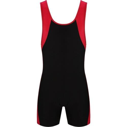 Mens Fashion Dance Bodysuit Color Block Design U Neck Sleeveless Sports Fitness Bodybuilding Leotard Jumpsuit Shorty Unitard