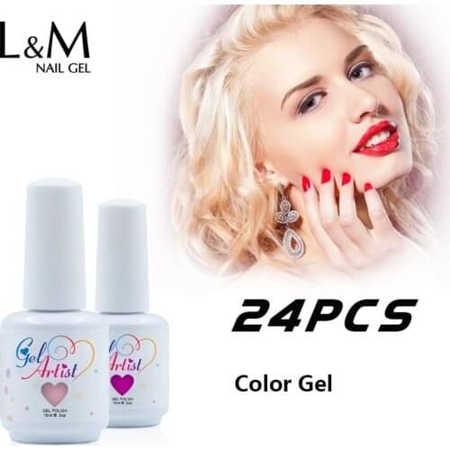 24 Pcs Free Shipment Gel Polish Nail Stickers Set Kit UV Lamps (22colors+1top+1base) Colorful Varnishes Lasting Manicure