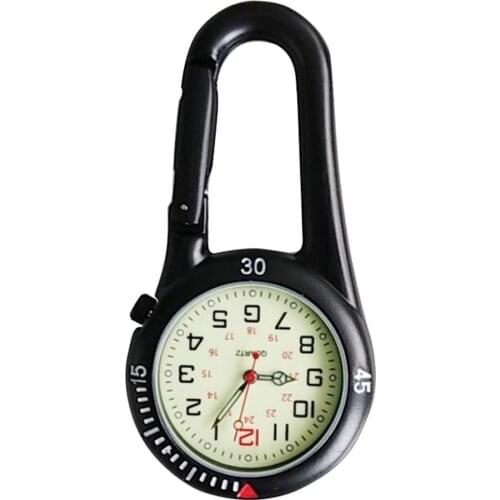 Outdoor Mini Round Dial Arabic Numbers Quartz Analog Clip Carabiner Hook Watch