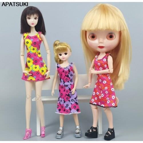 Handmade Clothes For Barbie Dollhouse Flowers Floral Dress Party Gown Summer Short Dresses Vestidos for Blythe Licca Doll 1/6