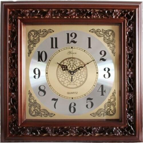 Genuine king size 24.5 inches European wooden wall clock modern design square retro wall clock mute high quality of luxury