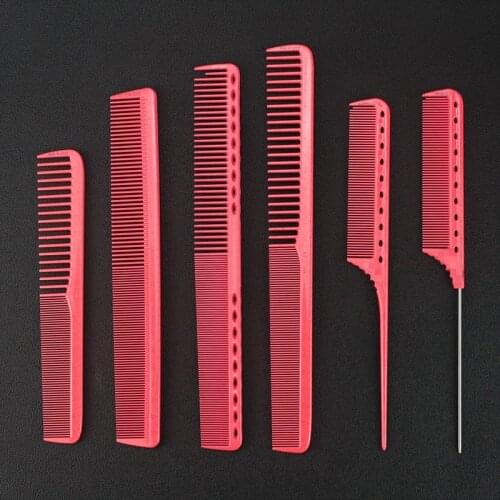 6 Style Hairdressing Comb Detangling Comb Barber Design Hair Rat Tail Comb Pink Hot Comb Anti-static Hair Cutting Comb