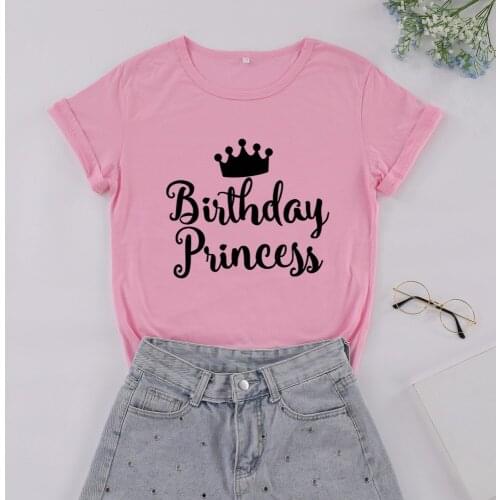 Birthday Princess Team Party Tshirt Short Sleeve Cotton Women Girl Shirt Plus Size O Neck Funny Graohic Casual Female Clothing