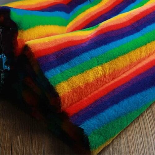 Rainbow strip imitation Rex rabbit fur fabric high-grade imitation fur clothing fabric fur collar DIY sewing Materals 0.5X1.6M