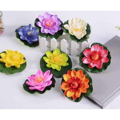 1pcs 10Cm Real Touch lifelike Artificial Lotus Foam Flowers multi color Water Lily Floating Pool Plants For Wedding Garden EVA