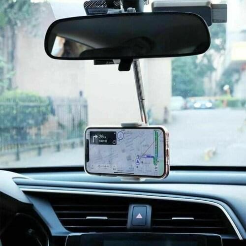 Adjustable 360 Degrees Car Rearview Mirror Mount Phone Holder For iPhone 12 GPS Seat Smartphone Car Phone Holder Stand Support