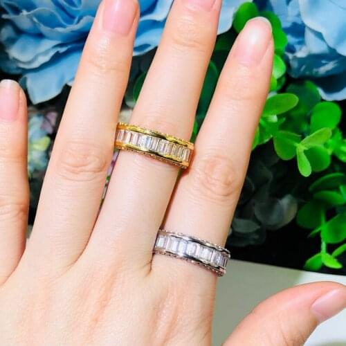 QooLady Luxury Baguette Micro Pave Full White Cubic Zirconia Round Wedding Rings for Fashion Ladies Engagement Jewelry F049