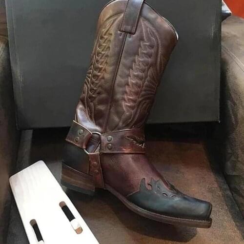 Retro Ladies Boots Plus Size 48 Low Heel Waterproof Patchwork Mid Calf Square Toe Female Fashion Boots