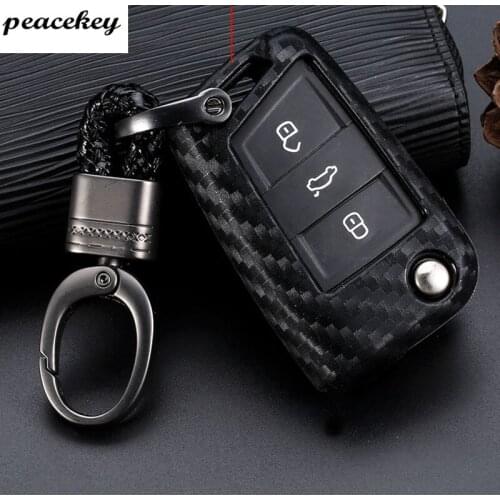 Carbon Fiber silicone car key case For VW Passat Polo Golf Touran Bora Ibiza Leon Octavia Fabia key holder