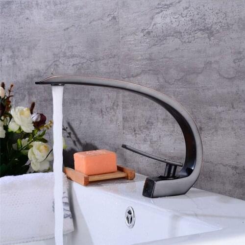 Bathroom Basin Faucet Black Oil Brushed/White/Chrome Brass Unique Design Sink Mixer Tap Hot and Cold Waterfall Basin Faucet