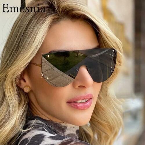 New Oversized Rimless Flat Top Sunglasses Women 2021 Metal Gradient Driving Sun Glasses One Piece Luxury Men Eyewear UV400 Shade