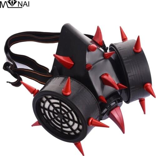 Steampunk Red Devil Horns & Rivet Spikes Mask Respirator Goth Cosplay Masks Punk Accessories