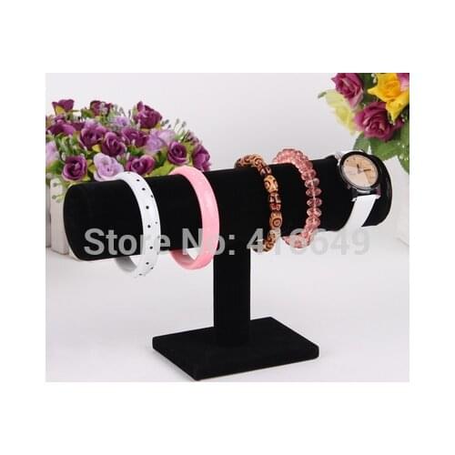 Hot sales Black Velvet Hard Jewelry Display Stand Holder T-Bar Bracelet Chain Watch Rack free shipping