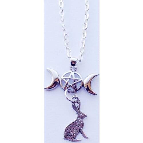Triple Moon Wicca Choker Pentagram Necklace Bunny Pendant Hare Witch Necklace Gothic Halloween Jewelry Women Friendship Gift