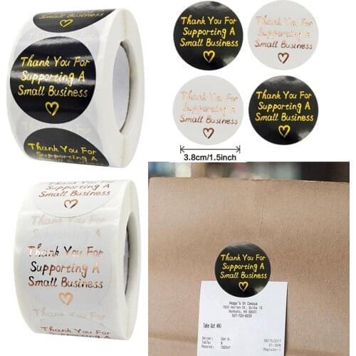 500pcs/roll 3.8cm Thank You for Support My Business Laser Stickers Stamping Gold Labels Party Gift Decoration Planner Stickers