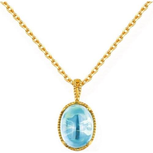 925 Sterling Silver Gold necklaces pendant natural sky blue pink crystal topaz necklace droplets Women Accessories Jewelry new