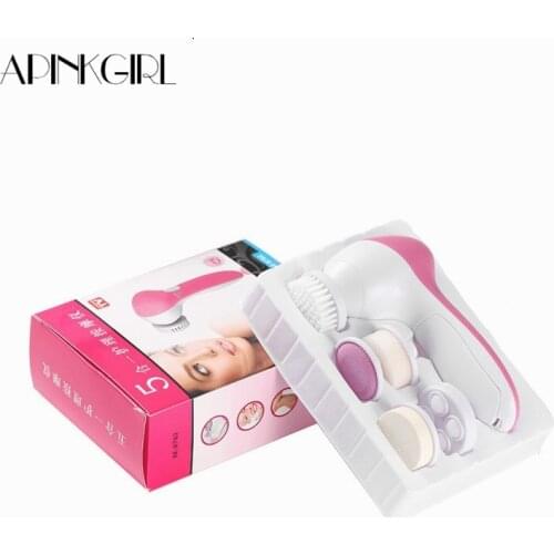 APINKGIRL 5 IN 1 Face Brush Cleansing Multifunction Electric Wash Spa Skin Care Massage Acne Face Brushes Facial Cleanser Tools