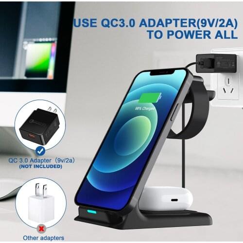 3-In-1 Wireless Charger 15W Fast Charging Station 5W Fast Charging Base Desktop Stand phone Accessories