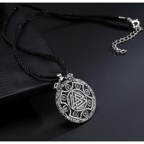 Cxwind Retro Viking Walkernut Pendant Scandinavian Wolf Old Fortak Rune Pendant Necklace Charm Statement Geometirc Jewelry