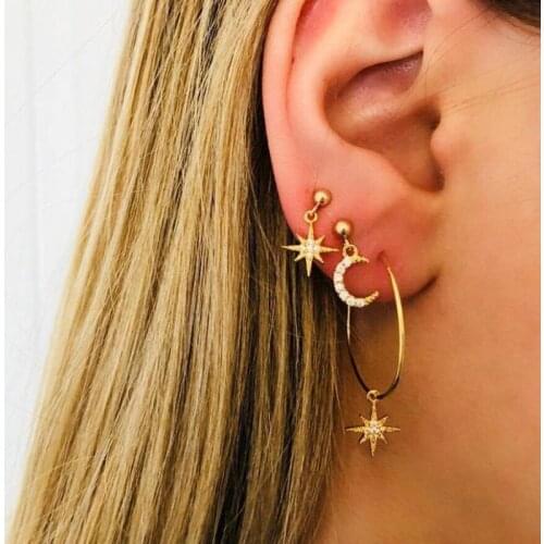 Europe And The United States Popular Asymmetric Xingyue Two Pairs Of Combined Earrings New Popular Wild Earrings Wholesale